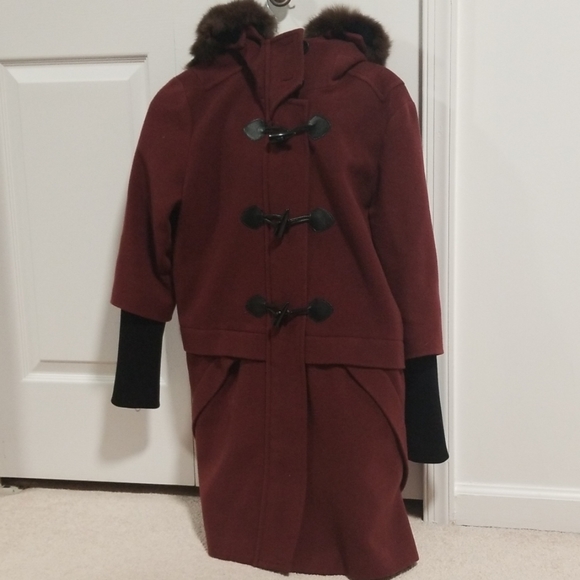 Rebecca Minkoff Fur Scotch Toggle Coat Wine - Picture 5 of 9
